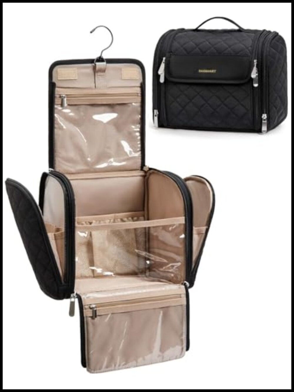Large Capacity Hanging Cosmetic Bag with Water Resistant Polyester, Makeup